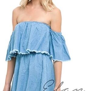 Elan Raw Edge Off the Shoulder Dress